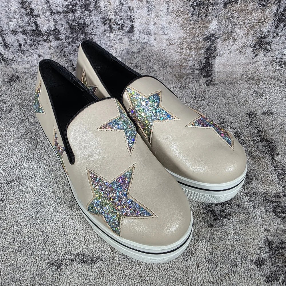 Stella McCartney Women's Binx Star Slip-On Platforms Cream Sparkle Size 38/8 - Picture 2 of 12